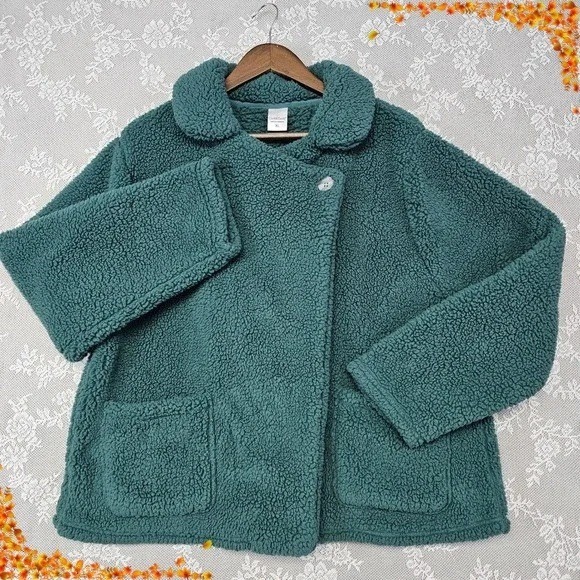 Cuddl Duds Women's XL Green Sherpa Fleece Jacket Cozy Fall Winter Teddy Coat - Picture 1 of 9